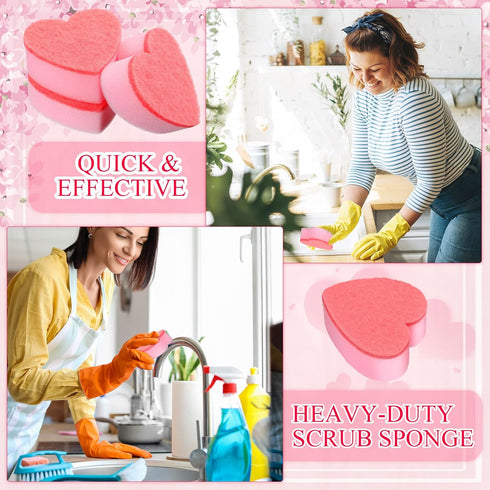 20 Pcs Pink Heart Dishes Sponge for Kitchen, Dual Sided Sponge and Scrubber for Household Cleaning Supplies.