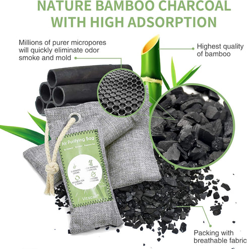 12 Pack Bamboo Charcoal Air Purifying Bag, Activated Charcoal Bags Odor Absorber, Moisture Absorber, Natural Car Air Freshener, Shoe Deodorizer, Odor Eliminators For Home, Pet, Closet (8x50g, 4x200g)