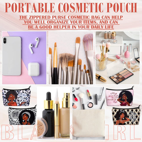 24 Pcs Black Woman Makeup Bag, African American Toiletry Bag, Zipper Cosmetic Pouch, Inspirational Gifts
