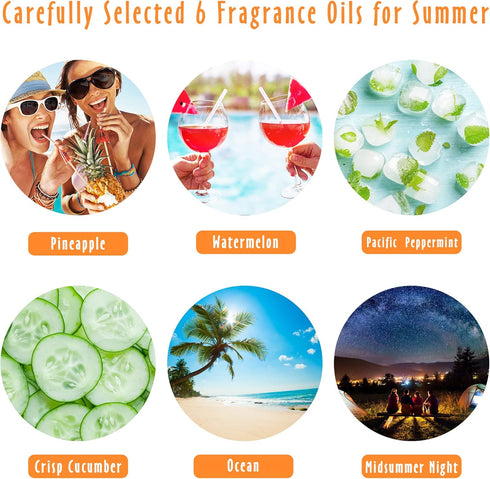 MitFlor Summer Essential Oils Set - 6x10ml for Diffusers, Soap & Candle Making, Aromatherapy Gift Set