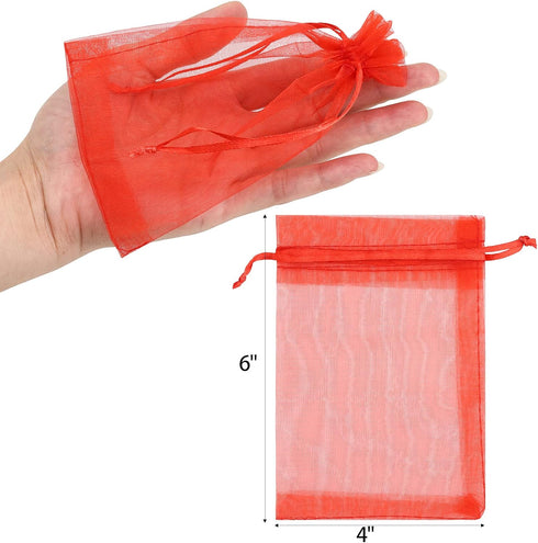 acDesign Jewelry Bags Drawstring - 200Pcs Organza Bags 4"x6" for Wedding Favor Bags, Candy Jewelry Makeup Pouches, Red