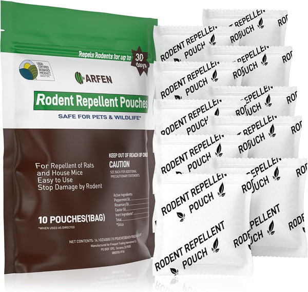 Peppermint Oil Rodent Repellent Pouches, All Natural, Plant Powered, Keep Mice Out, 10 Pouches for