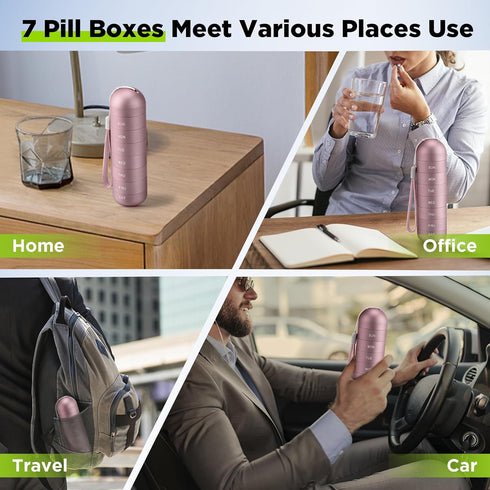 Zannaki Weekly Pill Organizer - Metal Moisture Proof, Stackable Aluminum Alloy, BPA Free, 7 Day Pill Box Case