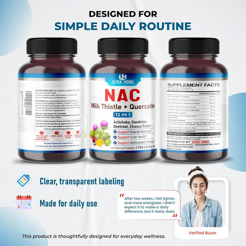 Immunity, 150 NAC Supplement N-Aetyl Cysteine Enriched with Milk Thistle, Quercetin - Support Respiratory Health