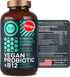 Vegan Probiotic Plus B12 - 22 Billion CFU Synbiotics for IBS, Digestive & Gut Health, Mood Support - 60 Gluten-Free