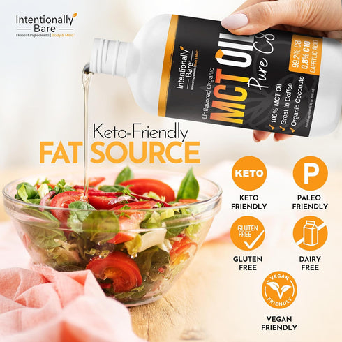 Intentionally Bare Pure C8 MCT Oil Organic - Brain Octane C8 MCT Oil for Keto and Vegan Diet