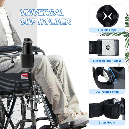 Wheelchair Cup Holder, Strap-on Walker Cup Holder Compatible with Drive Medical Nitro Rollator Walkers Cup Holder