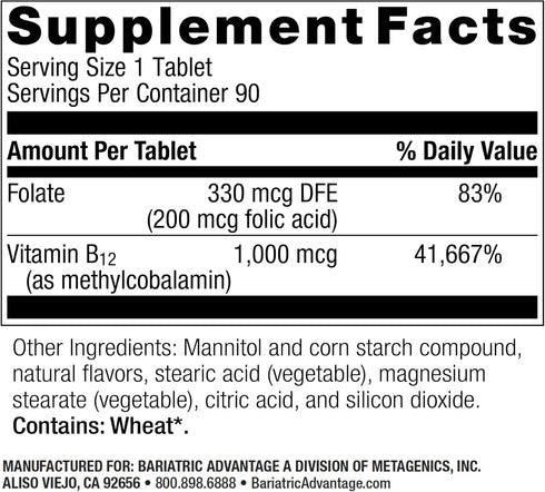 Bariatric Advantage B-12 Speedy Melts, Vitamin B12 1000 mcg Supplement, Black Cherry, 90 Count