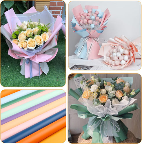 FOIMAS 20 Sheets Flower Wrapping Paper, Double-sided Waterproof Florist Bouquet Wrapping Paper Craft Supply