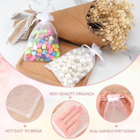 G2PLUS 100PCS White Organza Bags, 4x6 in, Sheer Mesh Drawstring Gift Bags for Wedding Favors