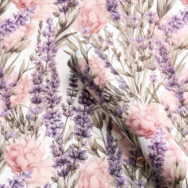 WRAPAHOLIC Scented Kraft Wrapping Paper Mini Roll 17 Inch x 16.5 Feet Lavender Floral Design with Faint Fragrance