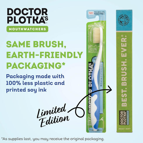 Pack 4, MOUTHWATCHERS Soft Flossing Toothbrushes, Value of Blue, Manual Toothbrush for Adults, Ultra Clean, Good