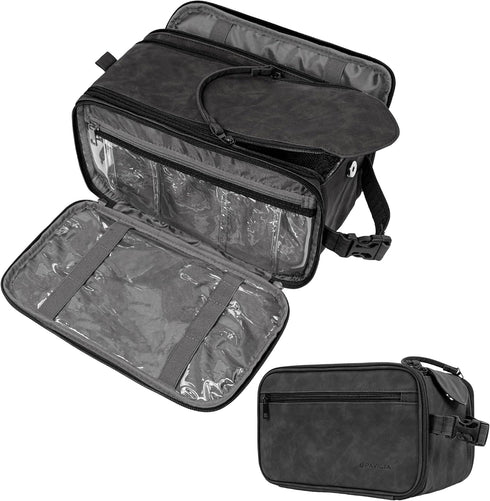 PAVILIA Large Toiletry Bag for Men Women, Travel Organizer Case for Grooming, PU Leather Water Resistant Cosmetic