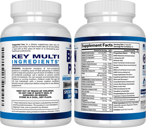 Arazo Nutrition Premium Brain Function Supplement – Nootropic Booster with Memory, Focus, Clarity, DMAE, Bacopa