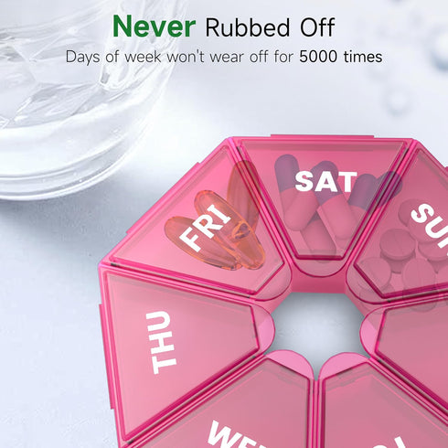 Weekly Pill Organizer 2 Pack, Portable Pill Box Medicine Case, 6 Colors, New Edition for Vitamins, Arthritis Friendly