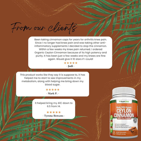Organic Ceylon Cinnamon, 1200mg, 120 Capsules, True Cinnamon for Immune & Heart Health