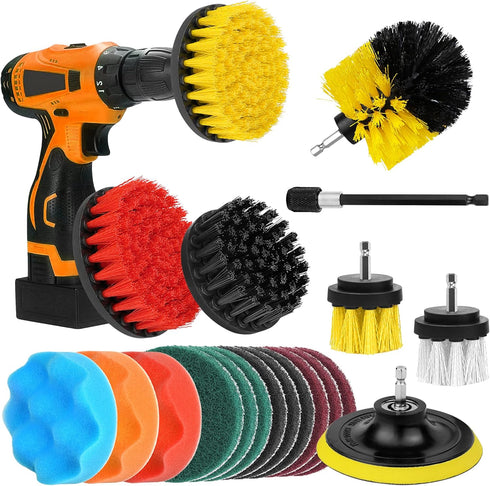 Drill Brush Attachments 20 PCS Scrub Pads & Sponge Power Scrubber Brush with Extend Long Rod for All Purpose Cleaning