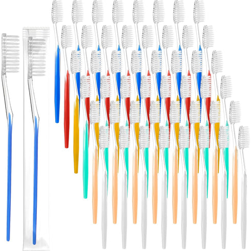 300 Pieces Disposable Toothbrushes, Individually Wrapped Medium Soft Manual Travel Toothbrush Set for Adults, 6 Colors