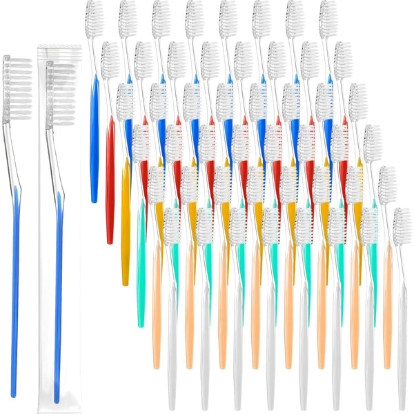 300 Pieces Disposable Toothbrushes, Individually Wrapped Medium Soft Manual Travel Toothbrush Set for Adults, 6 Colors