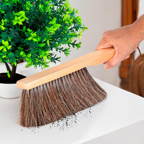 Takavu Large Dustpan Brush, Counter Brush, Bench Brush with Beech Wood Handle & Horsehair Bristles