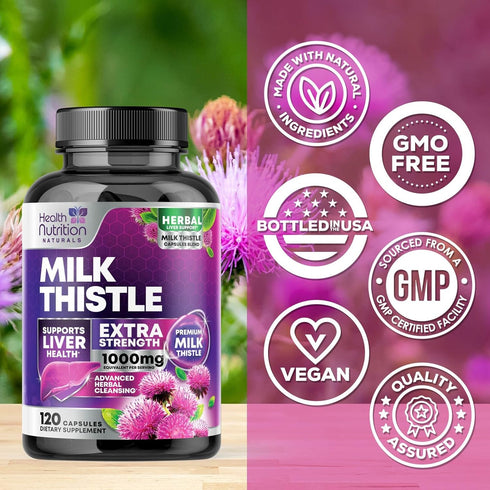 Milk Thistle Supplement 1000mg | 120 Capsules | Liver Cleanse Detox & Repair Formula with Herbal Extracts