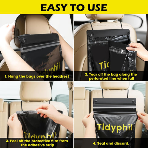 Tidyphil 150 2 PCS Disposable Car Trash Bags Hanging, Leak-proof, Odor Seal. Gallon Car Garbage Bags, Big Capacity.