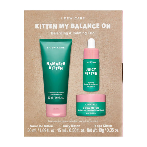 I Dew Care Skincare Set - Kitten My Balance On | Includes Kaolin, Heartleaf Extract, Foam Cleanser, Wash-off Mask, Serum
