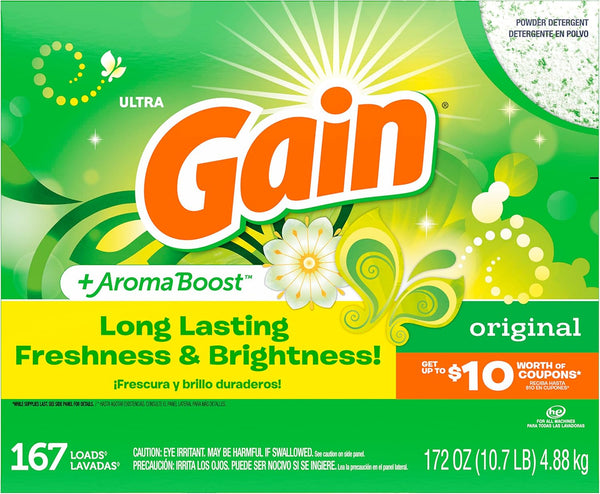 Gain Powder Laundry Detergent, Original Scent for Regular and HE Washers, 172 Ounces (Packaging May Vary)