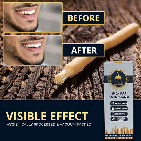 Pack of 5 Miswak Sticks with Holder - Natural Flavored Chew Sticks for Teeth Whitening, Oral Health & Fresh Breath