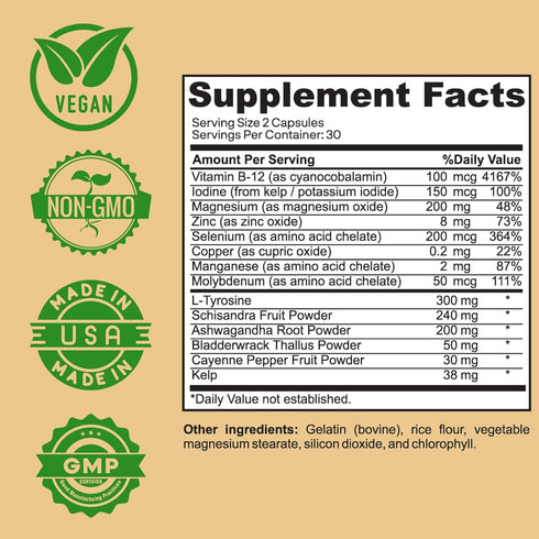 Thyroid Support Supplement with Iodine, Ashwagandha & Kelp Supports Energy, Metabolism & Hormone Balance Formula