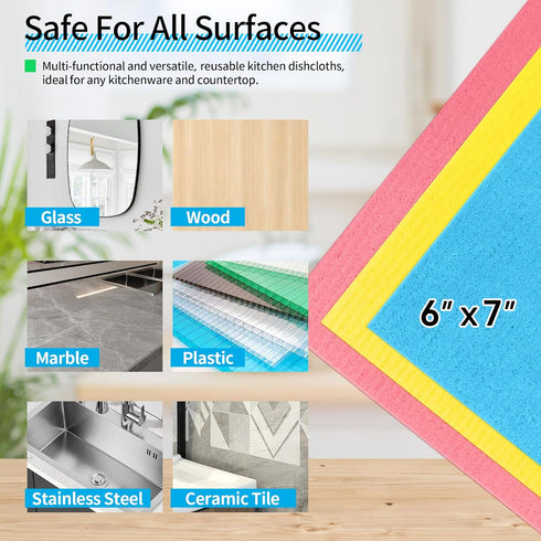 10 Pack Absorbent Kitchen Towels - Reusable Swedish Dishcloths for Home & Kitchen Cleaning