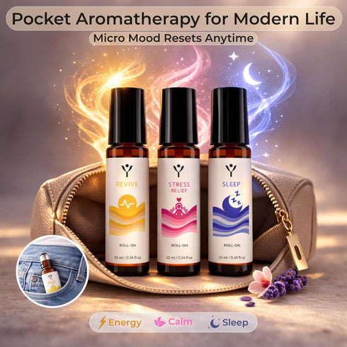 Yuganify Set (3 Pack) Essential Oil Roll On Sleep, Stress Relief & Revive Aromatherapy Rollers Pre-Diluted Travel Size