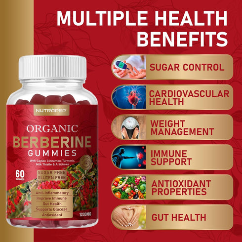 Premium Berberine HCl Gummies, 1200mg with Ceylon Cinnamon and Turmeric, Sugar Free
