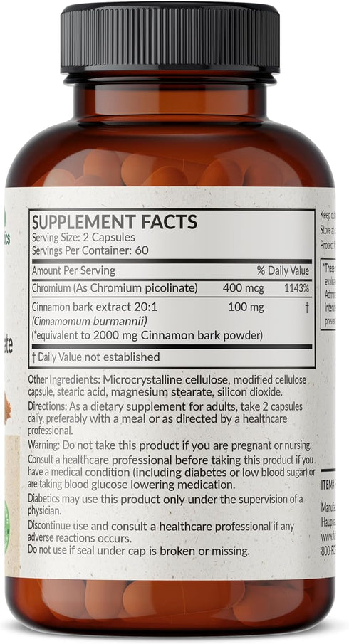 Futurebiotics Cinnamon Plus Chromium Picolinate Supplement, High Potency Chromium, Non-GMO, 120 Vegetarian Capsules