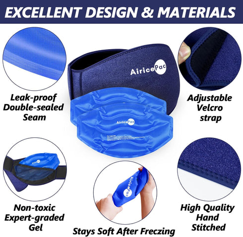 Ice Pack for Back Pain Relief, 2 Pack Reusable Gel Lower Back Wrap, Cold Compress Therapy for Lumbar Injuries