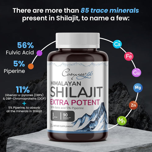 SHILAJIT Pure Himalayan, Natural, Organic - 90 Count | 5% Piperine | 56% FULVIC Acid for Maximum Potency | 85+ Trace Minerals | Metabolism, Energy, Cognitive Function