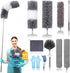 Microfiber Extendable Feather Duster (11pcs) with 100" Extension Pole, Washable & Reusable for Cleaning Ceiling Fans &