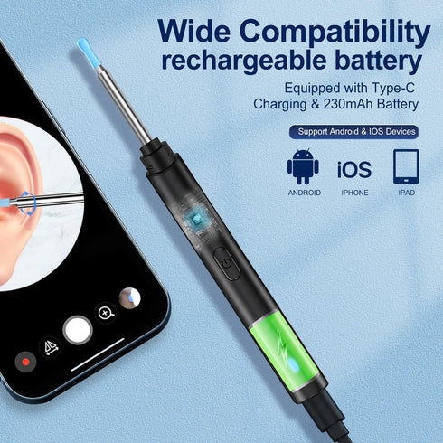 Ear Wax Removal Kit with Camera, 1296P HD Ear Otoscope with 6 LED Lights for iPhone, iPad & Android