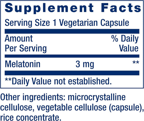 Life Extension Melatonin, 3 mg, 60 Capsules - Optimal Sleep Support and Healthy Circadian Rhythms