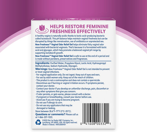 New Freshness 7 Vaginal Odor Relief Gel for Odor Associated with Bacterial Vaginosis, Prefilled Vaginal Suppositories