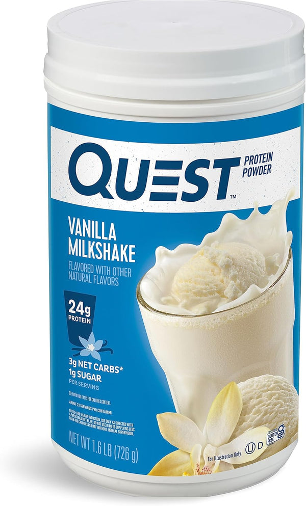 Quest Nutrition Vanilla Milkshake Protein Powder, 24g Protein, 1g Sugar, Low Carb, Gluten Free, 1.6 Pound