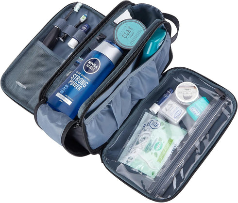 ZEEMO Extra Large Toiletry Bag for Men, Water-resistant Dopp Kit with Double Side Full Open Design for Travel, Black