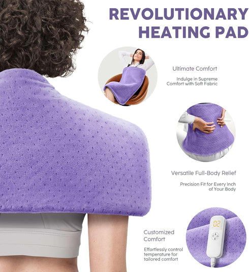 Heating Pad for Back Pain Relief, 33"x17" Electric Heating Pad for Shoulder, Neck, Cramp, Menstrual Pain, 6 Heat