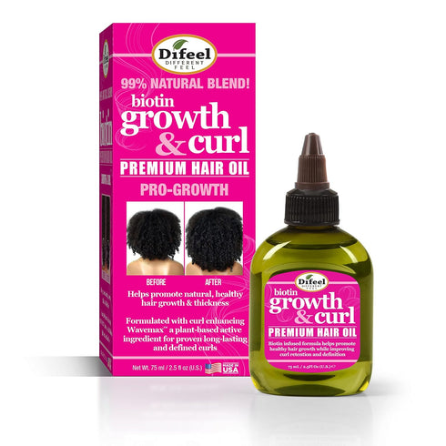 Difeel Biotin Growth & Curl Premium Hair Oil - 2.5 oz, Nourishing Oil for Hair Growth and Curl Enhancement.