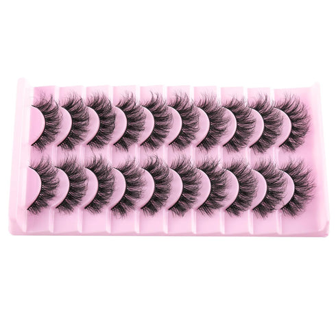 wiwoseo Lashes Natural Look Eyelashes - 3D Thick Volume D Curl Wispy Fake Eyelashes, 10 Pairs Pack