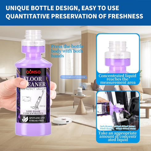 Q5 8.45 Oz 250ml Low Foam Robot Vacuum Floor Cleaning Concentrate Solution Compatible for Roborock Max, Tineco, iFloor