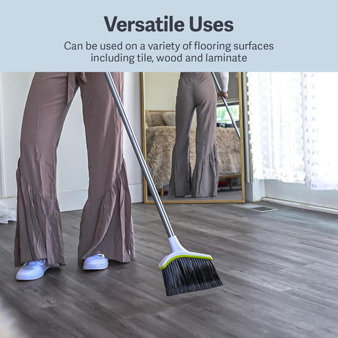 Casabella Broom & Dustpan Set, 44-Inch Angled Broom with Snap-On Dustpan for Tile, Wood, and Laminate Floors