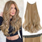 KooKaStyle Invisible Wire Hair Extensions, 20 Inch Long Wavy Layered Synthetic Hair with 6 Secure Clips