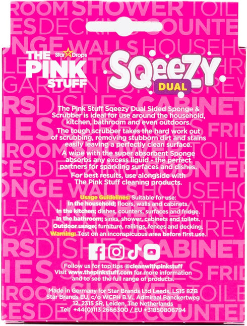 Stardrops – The Pink Stuff – SQeeZY Miracle Dual Sided Scrubber Sponge, Scratch Free for Ultimate Home Cleaning, 3-Pack