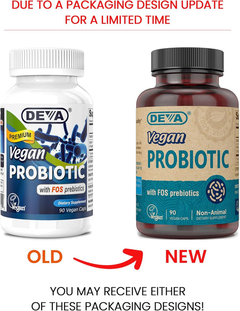 DEVA Vegan Probiotic with FOS Prebiotics Supplement - 2 Billion CFU with 100 MG of Prebiotics Per Serving for Men & Women - Non-Dairy Gluten Free - Naturally Shelf Stable - 90 Capsules